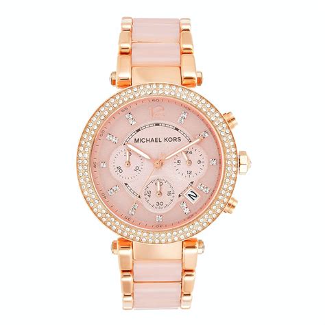 michael kors glasses clear plastic watch with rose gold|Michael Kors parker chronograph watch.